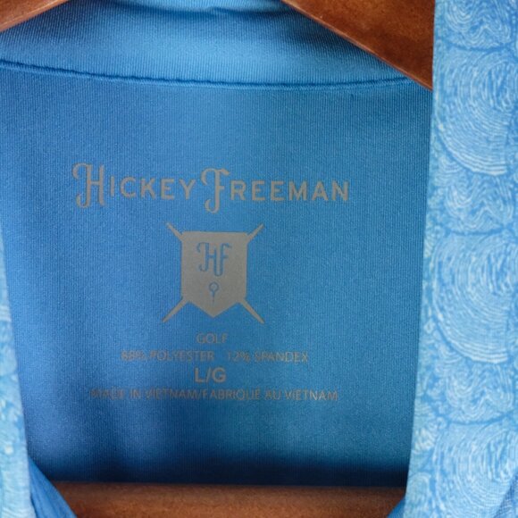 Hickey Freeman Polo Mens Large Blue Geometric Golf Performance Athletic Preppy - Picture 7 of 8